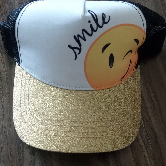 Claire's Smile Baseball Gold Hat Cap Mesh Back Polyester & Cotton NEW Adjustable - Picture 5 of 5